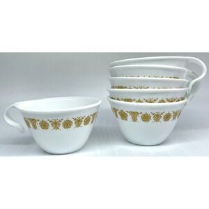 Corelle Butterfly Gold Hook Handle Coffee Tea Cups Corning Vintage Set of 6